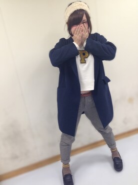 「ヘアバンド」｜「アイテム（ステンカラーコート）」を使った、きんたさん（レディース・158cm）の冬コーディネート