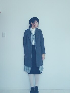 「白タイツ」｜「アイテム（チェスターコート）」を使った、eicoさん（レディース・158cm）の冬コーディネート