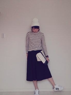 「パールアクセ」｜「アイテム（ニットキャップ/ビーニー）」を使った、eicoさん（レディース・158cm）の春コーディネート