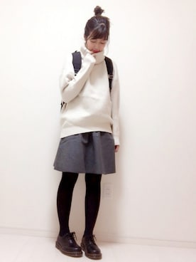 「haco!（ハコ）のきれい色もあったかも楽しめるリバーシブルフレアースカート（スカート）」を使った、eicoさん（レディース・158cm）の秋コーディネート