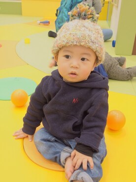 「sense of wonder（センスオブワンダー）のアイテム（帽子）」を使った、eityさん（キッズ・70cm）の冬コーディネート