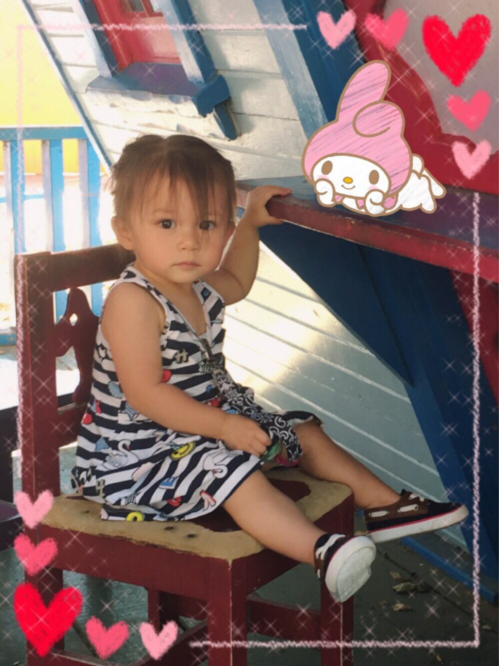 「baby、H&M、kids、kidsfashion、summer、themepark、Kawaii、Cute、cutebaby、casual」｜「H&Mのアイテム（ワンピース、その他）」を使った、Hello Annieさん（キッズ・61cm）の秋コーディネートの1枚目の写真