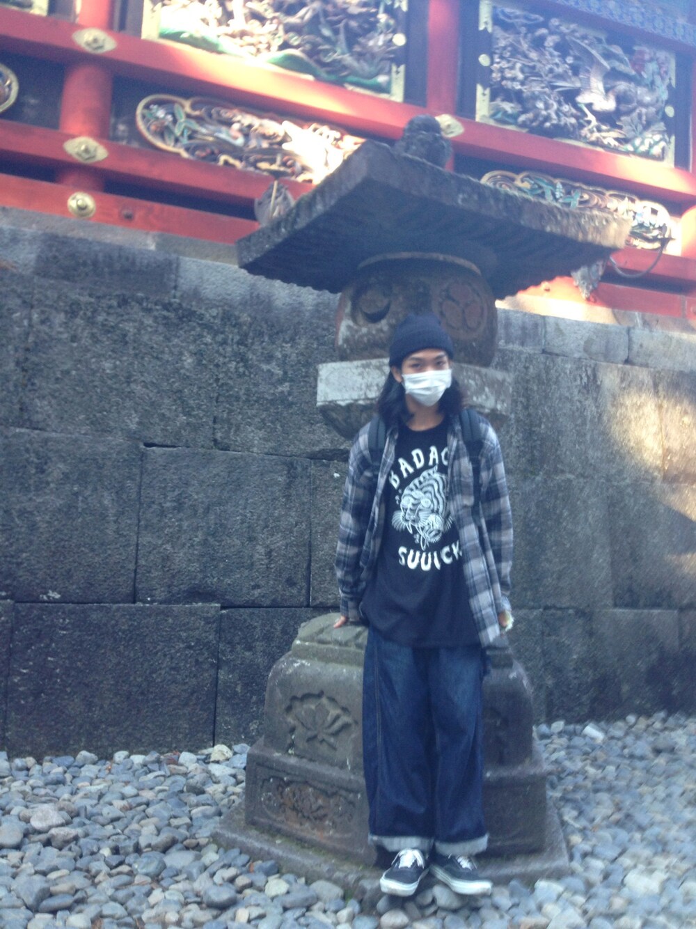 「ニット帽、HARE、BADACID、RNA、古着、チェック、シャツスタイル、デニム」｜「HAREのワッチキャップ【HARE】（ニットキャップ/ビーニー、ブラック系）」を使った、h1さん（メンズ・171cm）の秋コーディネートの1枚目の写真