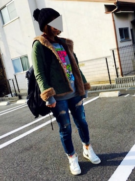 「ナイキスニーカー」｜「アイテム（モッズコート）」を使った、まやきーさん（レディース・161cm）の冬コーディネート
