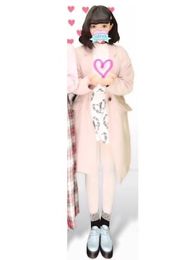 「白タイツ」｜「アイテム（ダウンジャケット/コート）」を使った、☁️ショコ☁️さん（レディース・156cm）の冬コーディネート