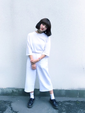 「Dr. Martens（ドクターマーチン）のDr.Martens (ドクターマーチン)/1461 3EYE GIBSON SHOES（その他シューズ）」を使った、☁️ショコ☁️さん（レディース・155cm）の夏コーディネート