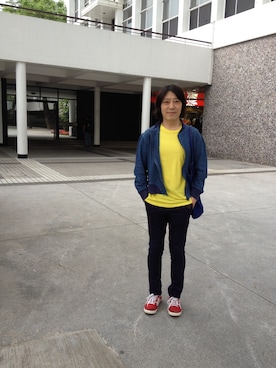 「HOMECORE（ホームコア）のアイテム」を使った、Eddie さん（メンズ・168cm）の秋コーディネート