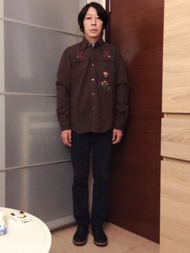 「JUNYA WATANABE MAN（ジュンヤワタナベマン）のアイテム（ニット/セーター）」を使った、Eddie さん（メンズ・168cm）の冬コーディネート
