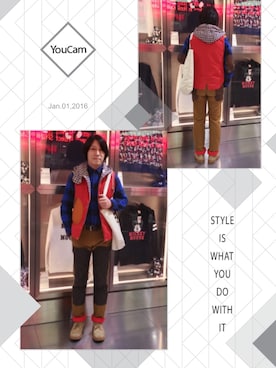 「JUNYA WATANABE MAN（ジュンヤワタナベマン）のアイテム（ダウンベスト）」を使った、Eddie さん（メンズ・168cm）の冬コーディネート