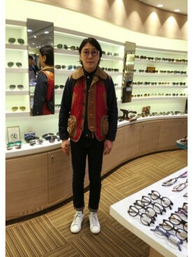 「JUNYA WATANABE MAN（ジュンヤワタナベマン）のアイテム（ダウンベスト）」を使った、Eddie さん（メンズ・168cm）の冬コーディネート
