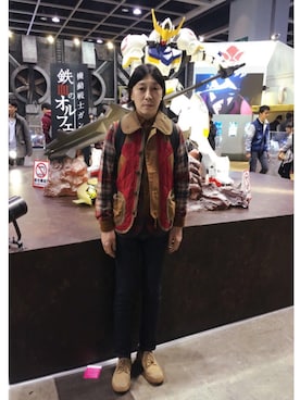 「JUNYA WATANABE MAN（ジュンヤワタナベマン）のアイテム（ダウンベスト）」を使った、Eddie さん（メンズ・168cm）の冬コーディネート