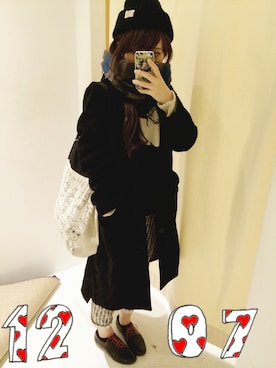 「I am I in fact...（アイアムアイインファクト）のアイテム（その他アウター）」を使った、@小豆さん（レディース・153cm）の冬コーディネート