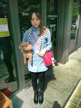 「アイテム（ボストンバッグ、レッド系）」を使った、mikawenさん（レディース・166cm）の冬コーディネート