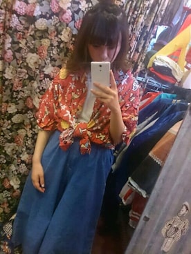 「ガウチョパンツ」｜「アイテム（デニムパンツ）」を使った、ha-ch.さん（レディース・152cm）の春コーディネート