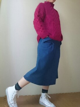 「URBAN RESEARCH（アーバンリサーチ）のアイテム（デニムスカート）」を使った、momさん（レディース・157cm）の秋コーディネート