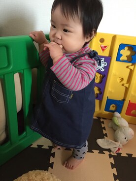 「no brand（ノーブランド）のアイテム（Tシャツ/カットソー、ピンク系）」を使った、emmaricaさん（キッズ・80cm）の秋コーディネート