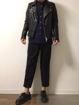 ひろきさんの「MEN プレミアムリネンスタンドカラーシャツ（長袖）A」を使ったコーディネート