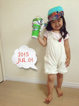 「ピンクTシャツ」｜「アイテム（オールインワン・サロペット）」を使った、Kiraさん（キッズ・90cm）の夏コーディネート