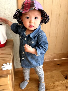 「リバーシブルハット」｜はるしゅけ☺︎さん（キッズ・80cm）の春コーディネート