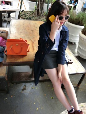 「アイテム（トートバッグ、オレンジ系）」を使った、Arielさん（レディース・163cm）の春コーディネート