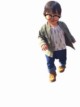 「フェザー」｜「アイテム（MA-1）」を使った、LYさん（キッズ・80cm）の春コーディネート