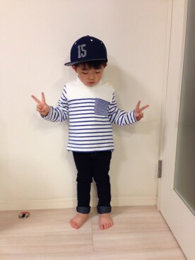 「ボーダーTシャツ」｜ha-☆さん（キッズ・90cm）の春コーディネート