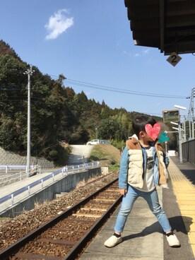 「uu」｜「アイテム（デニムジャケット）」を使った、ha-☆さん（キッズ・100cm）の冬コーディネート