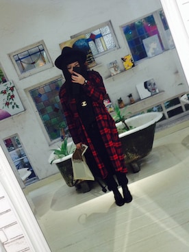 「赤チェック」｜「アイテム（スラックス）」を使った、G O Nさん（レディース・158cm）の秋コーディネート