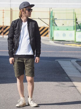 「H&M（エイチ・アンド・エム）のアイテム（ミリタリージャケット）」を使った、ニッシーさん（メンズ・173cm）の春コーディネート