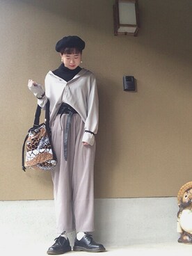 「シアタープロダクツ(THEATRE PRODUCTS)」｜「アイテム（ハンチング/ベレー帽）」を使った、Kanae Yasudaさん（レディース・155cm）の秋コーディネート