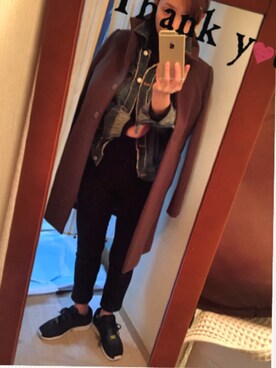 「オリーブ」｜「アイテム（デニムジャケット）」を使った、k.kaさん（レディース・153cm）の冬コーディネート