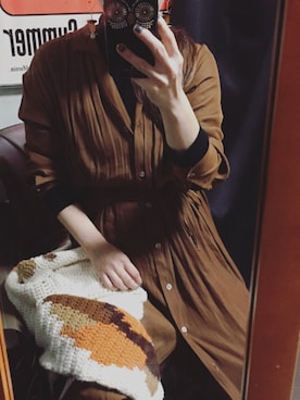 「カウチンセーター」｜「アイテム（アクセサリー）」を使った、k.kaさん（レディース・157cm）の秋コーディネート