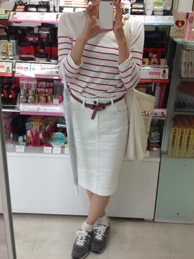 「UNIQLO（ユニクロ）のアイテム（デニムスカート、ホワイト系）」を使った、YUCKEYさん（レディース）の夏コーディネート