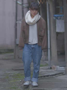 「present（プレゼント）のアイテム（ジャケット/アウター）」を使った、のほのほさん（レディース・154cm）の冬コーディネート