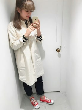 「My Fav. CHILD WOMAN（マイファブチャイルドウーマン）のアイテム（ワンピース、ホワイト系）」を使った、chisatoさん（レディース・161cm）の冬コーディネート