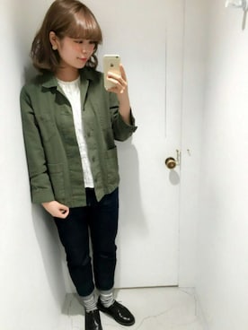 「Dot＆Stripes CHILD WOMAN（ドットアンドストライプス　チャイルドウーマン）の80ローン　レースピンタック　フレンチスリーブ　ブラウス（シャツ/ブラウス、ホワイト系）」を使った、chisatoさん（レディース・161cm）の冬コーディネート