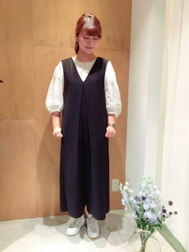 「Dot＆Stripes CHILD WOMAN（ドットアンドストライプス　チャイルドウーマン）のＴＲツイルダブルクロス　オールインワン（その他パンツ、ブラック系）」を使った、chisatoさん（レディース・161cm）の夏コーディネート