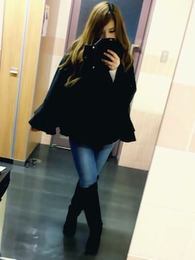 「アイテム（ポンチョ）」を使った、さーさんさん（レディース・155cm・20代）の秋コーディネート