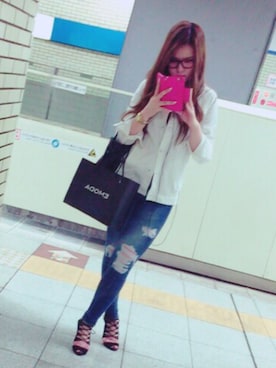 「EGOIST（エゴイスト）のアイテム（サンダル）」を使った、さーさんさん（レディース・155cm）の春コーディネート