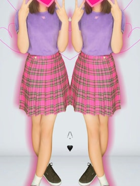 「BUBBLES（バブルス）のアイテム（Tシャツ/カットソー、パープル系）」を使った、な  つ  き ＿！♡さん（レディース・159cm）の秋コーディネート