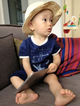 「POLO RALPH LAUREN（ポロ ラルフ ローレン）のアイテム（ロンパース、ブルー系）」を使った、AOKINさん（キッズ）の夏コーディネート