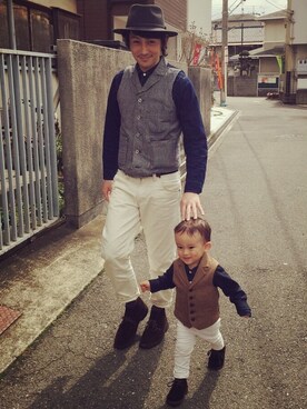 「GAP（ギャップ）のアイテム（シャツ/ブラウス、ブルー系）」を使った、AOKINさん（キッズ）の春コーディネート