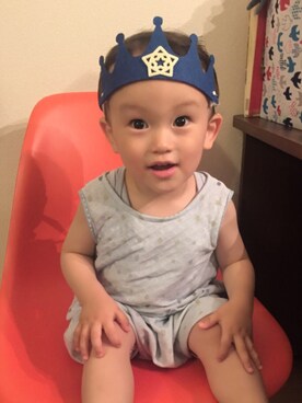 「Handmade（ハンドメイド）のアイテム（ベスト、ブルー系）」を使った、AOKINさん（キッズ）の夏コーディネート