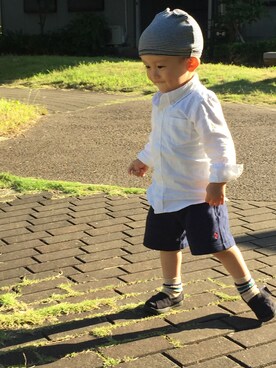 「OLD NAVY（オールドネイビー）のアイテム（シャツ/ブラウス、ホワイト系）」を使った、AOKINさん（キッズ）の夏コーディネート