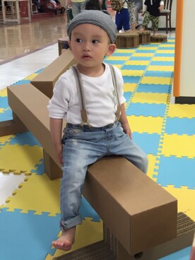「OLD NAVY（オールドネイビー）のアイテム（Tシャツ/カットソー、ホワイト系）」を使った、AOKINさん（キッズ）の夏コーディネート