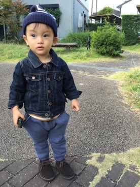 「UU（ユニクロ　アンダーカバー）のアイテム（帽子）」を使った、AOKINさん（キッズ・90cm）の秋コーディネート