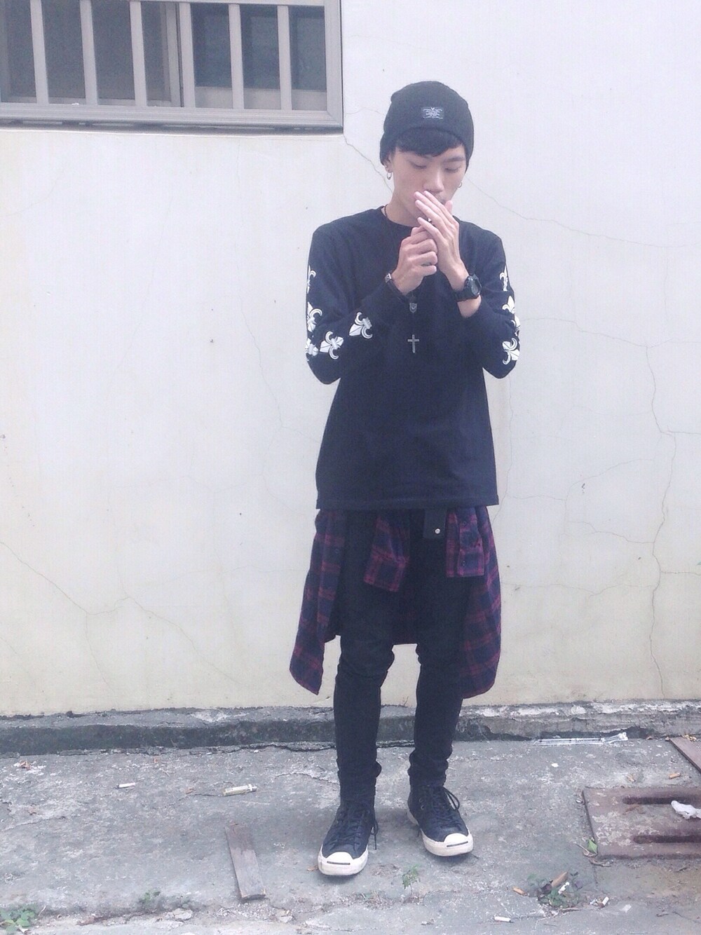「REMIXのRemix 10th Anniversary X Dragon Ash Long Sleeve Tee（その他トップス、ブラック系）」を使った、Simon Changさん（メンズ・173cm）の秋コーディネートの1枚目の写真