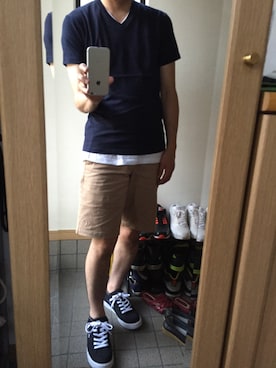 「ノームコア」｜「アイテム（チノパンツ）」を使った、KAZさん（メンズ・173cm）の夏コーディネート
