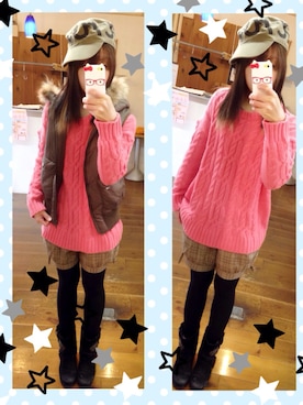 「AS KNOW AS plus（アズノゥアズプラス）のアイテム（ダウンベスト）」を使った、いく☆さん（レディース・153cm）の冬コーディネート