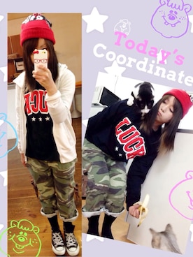 「WC（ダブル シー）のアイテム（ニットキャップ/ビーニー）」を使った、いく☆さん（レディース・153cm）の冬コーディネート
